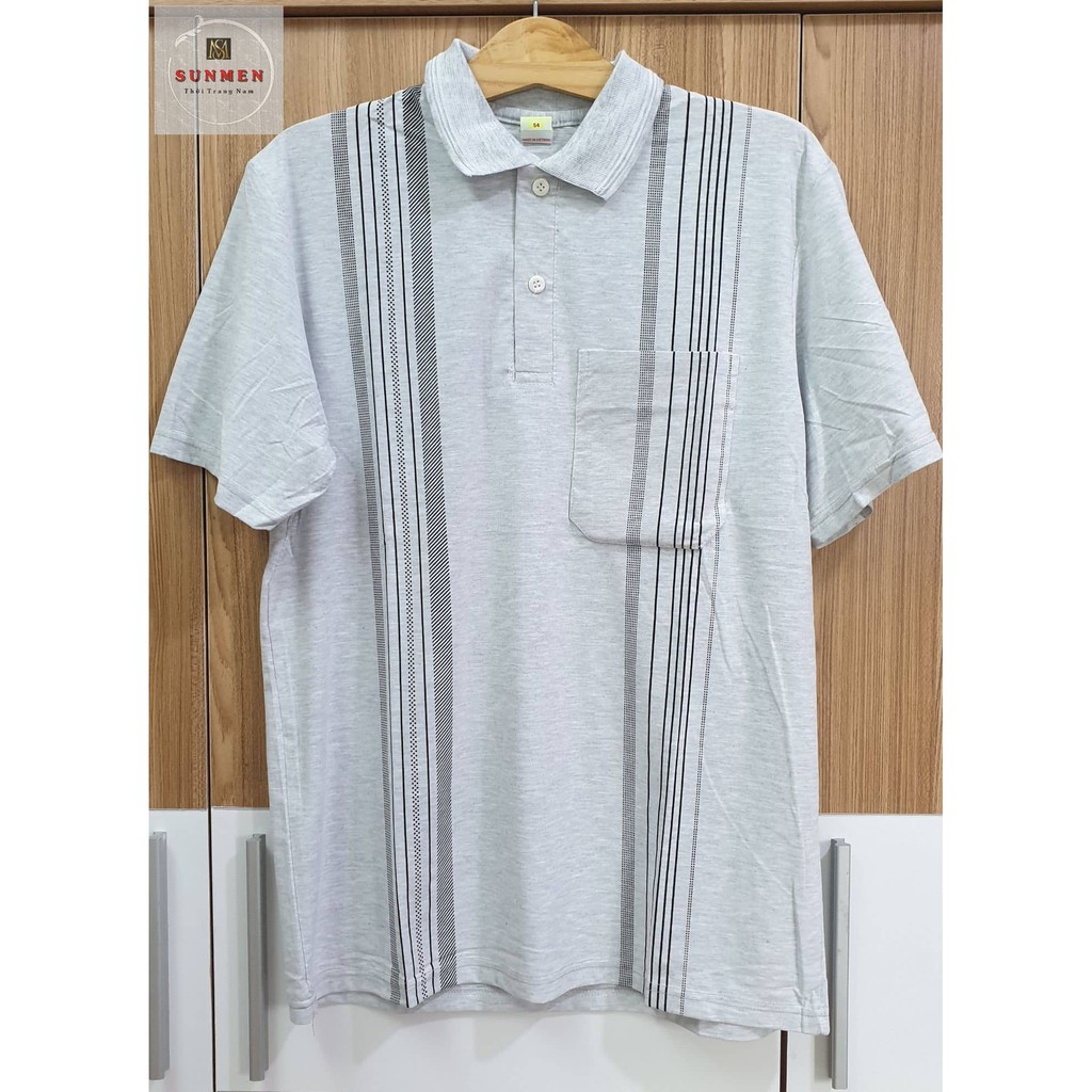 [HCM]Áo Thun Nam Có Túi Trung Niên Loại Sọc Cổ Bẻ From Rộng Tay Lỡ SUNMEN ATNTN002 Đủ Màu Size Từ 50 - 85kg