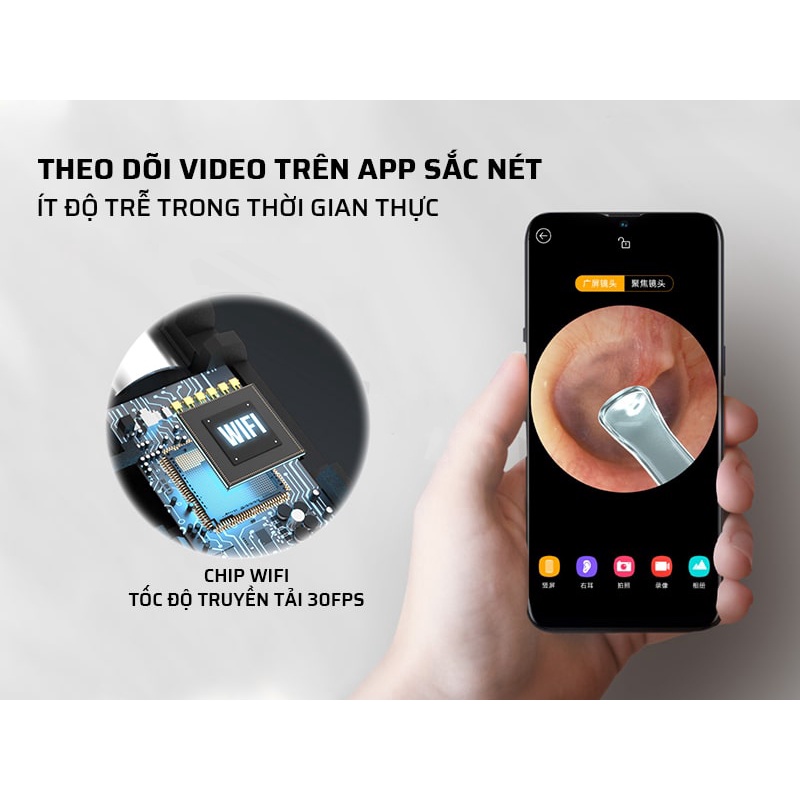 Dụng cụ lấy ráy tai nội soi Xiaomi Bebird R1 - máy lấy ráy tai thông minh có đèn kèm camera kết nối điện thoại qua app