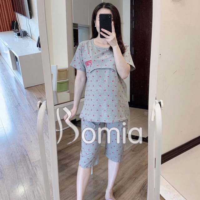 Đồ bộ bầu và sau sinh chất cotton Pink lửng