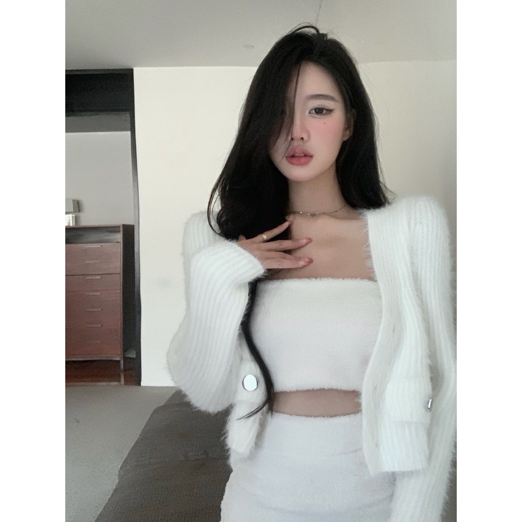 Bộ Áo Ống Màu Trơn + Chân Váy Phong Cách Hàn Quốc Thời Trang Mùa Thu 2021 Cho Nữ