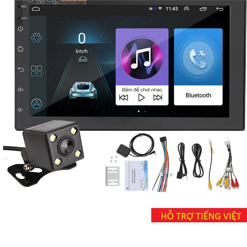 (Hỗ trợ Tiếng Việt) Màn Hình Cảm Ứng LCD 7 inch Hỗ Trợ Nghe Nhạc MP5 Bluetooth Wifi GPS Android 9.1 Bản Mới Nhất, CAO ẤP