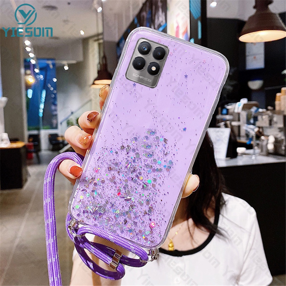 Ốp Điện Thoại Silicon Mềm Trong Suốt Đính Kim Tuyến Kèm Dây Đeo Cổ Sang Trọng Cho Realme 8i 9i 7i 5i 9 Pro+ 8 7 5 Pro C3