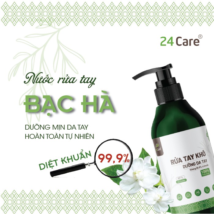 [DIỆT KHUẨN] Nước rửa tay khô tinh dầu Bạc Hà 24Care 100ML– Diệt khuẩn 99,9% đạt tiêu chuẩn FDA Hoa Kỳ