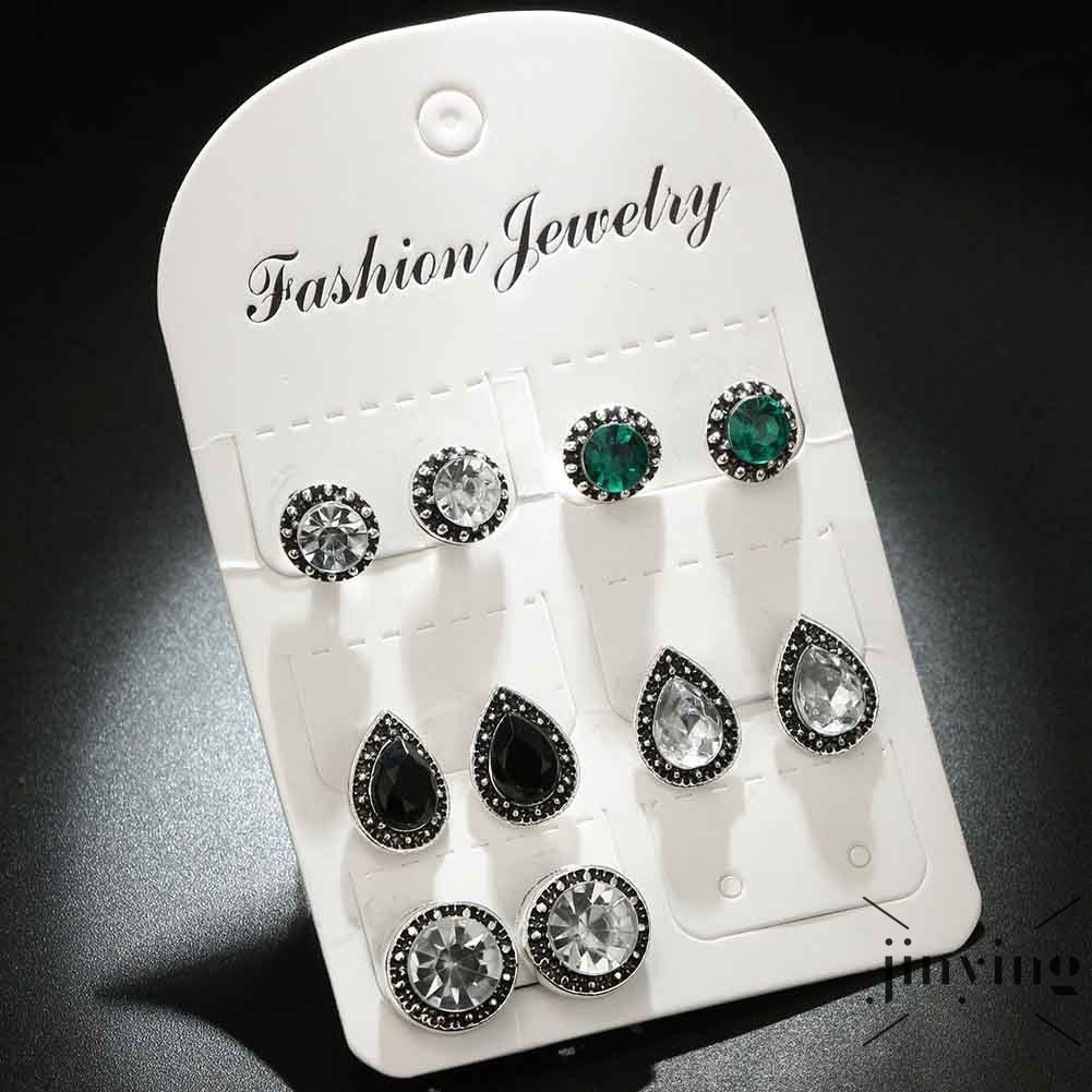 GETNOIVAS Set 4/5 cặp hoa tai đính pha lê phong cách Bohemian cho nữ