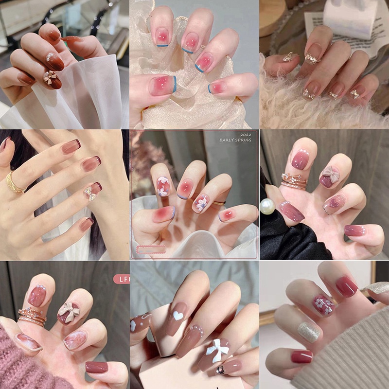 Móng Tay Giả Đính Nơ Dễ Thương Kiểu Pháp