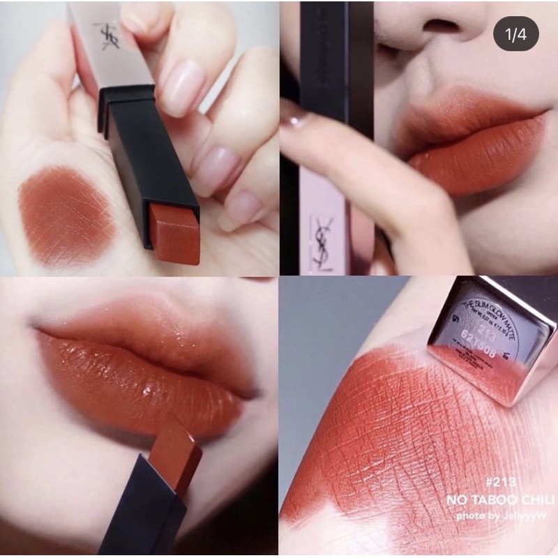 Son YSL Rouge Pur Couture The Slim Glow Matte, Son lì có dưỡng mềm môi cao cấp phiên bản mới vỏ vàng hồng sang chảnh