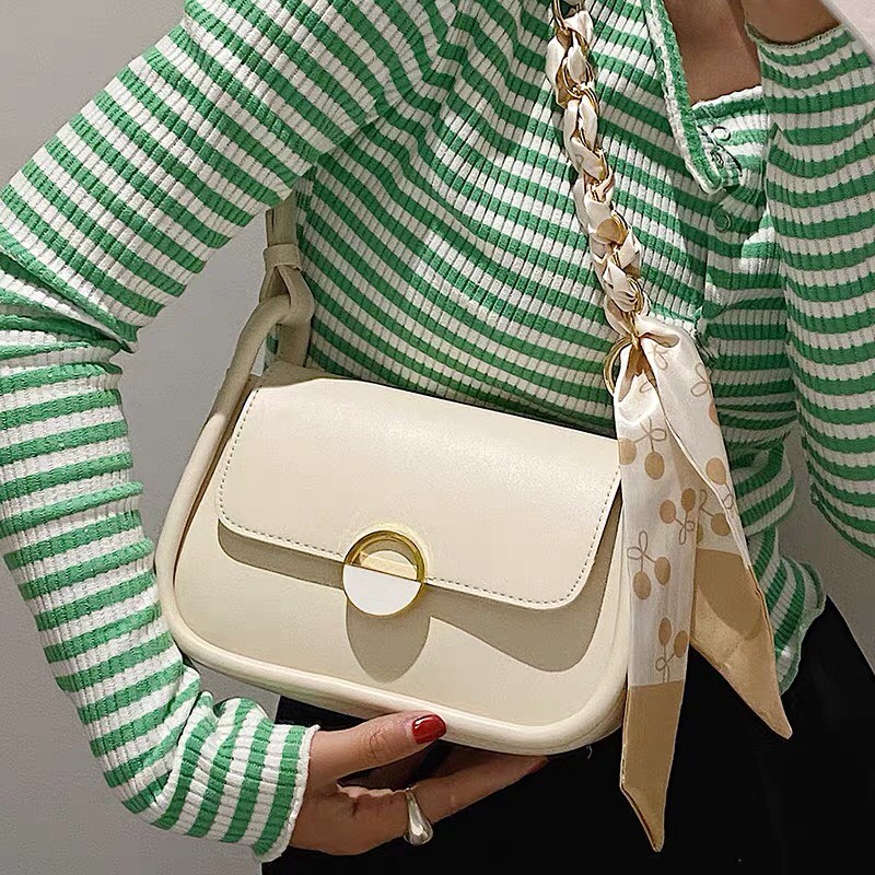 Túi đeo vai , túi đeo chéo dây xích phối lụa, khóa tròn kiểu mới 2022 SL46