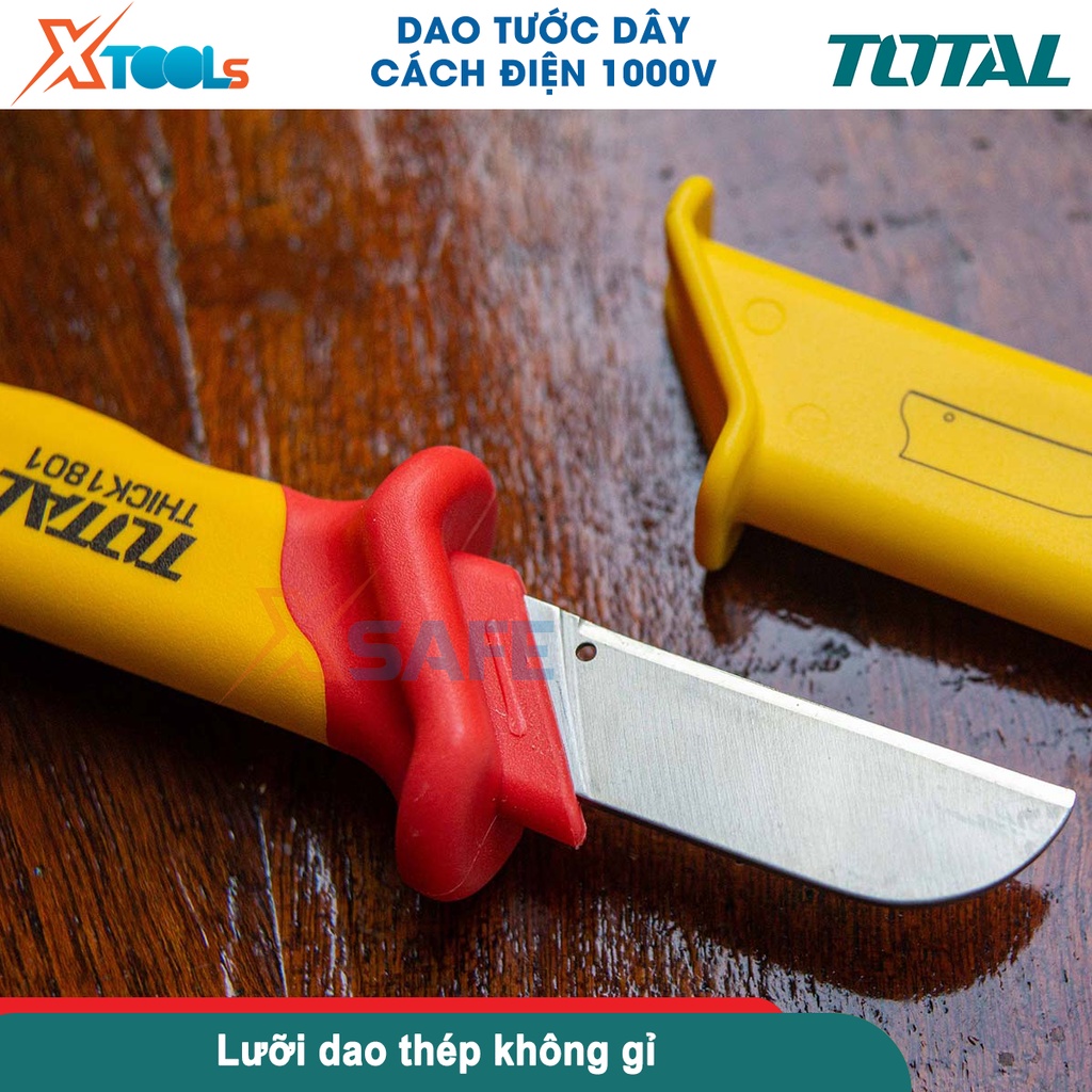 Dao tước dây điện lưỡi thẳng cách điện 1000V TOTAL THICK1801 5x100mm chứng nhận VDE/GS dao tuốt dây- CHÍNH HÃNG- XTOOLS