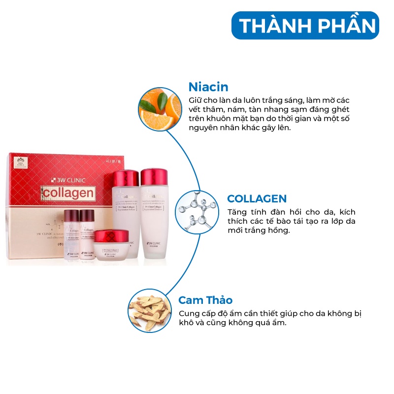 Bộ dưỡng trắng da - Set dưỡng ẩm săn chắc chống lão hóa chiết xuất từ Collagen Hàn Quốc Đủ Sét [Hàng Nhập Khẩu]