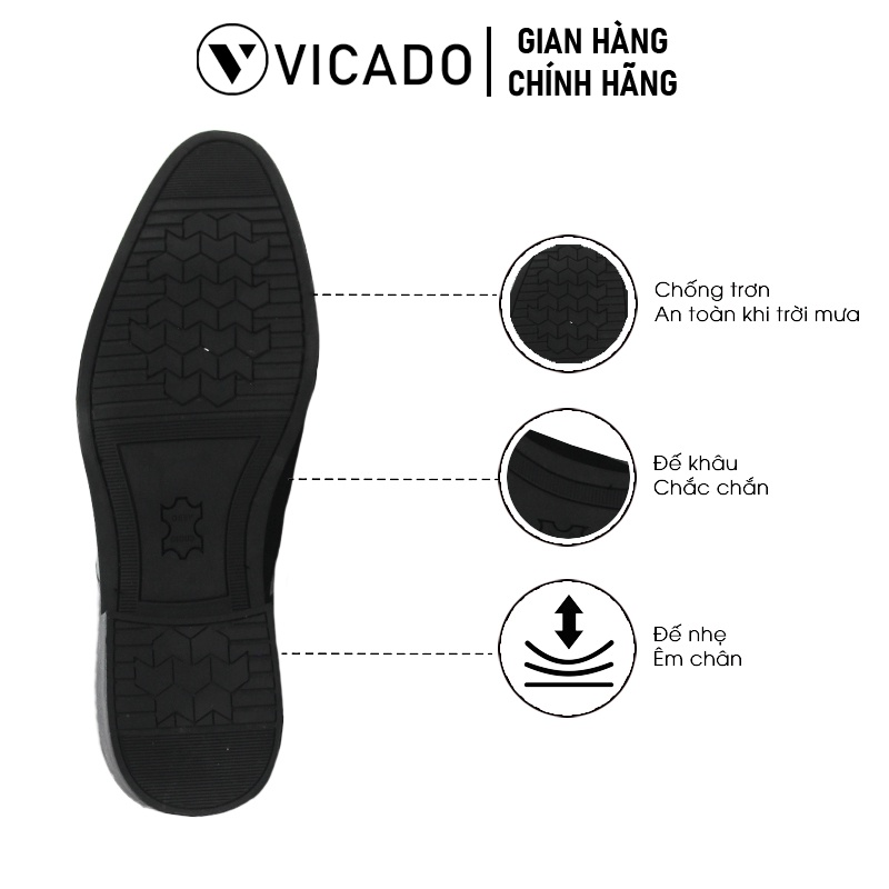 Giày buộc dây nam da bò cao cấp tăng chiều cao Oxfords VICADO VA0023 màu đen