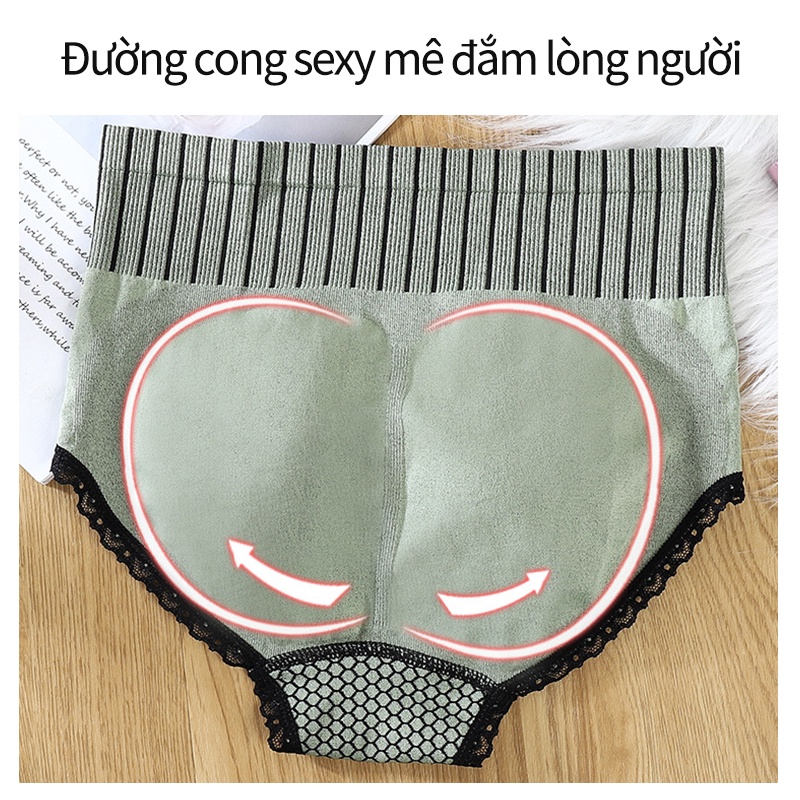 Quần lót nữ nịt bụng cạp cao cotton kháng khuẩn bigsize 70kg HEYPANG Quần lót phối ren gợi cảm VN002
