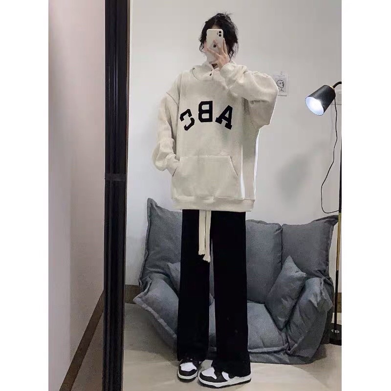 Áo nỉ hoodie ABC nam nữ unisex  Sweater nỉ bông form rộng ulzzang tay phồng phong cách Hàn Quốc Freeship  Sale