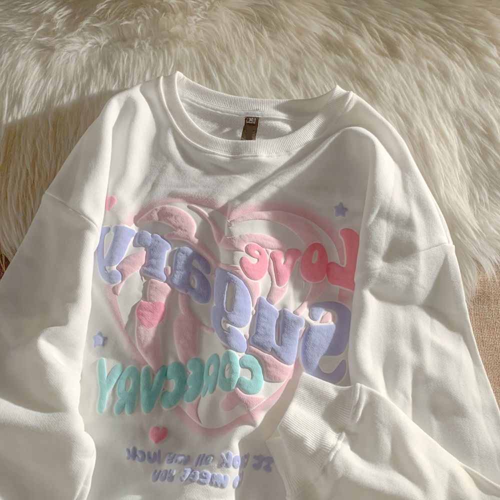 Áo sweater tay dài dáng rộng thời trang mùa thu phong cách Nhật Bản cho cặp đôi | BigBuy360 - bigbuy360.vn