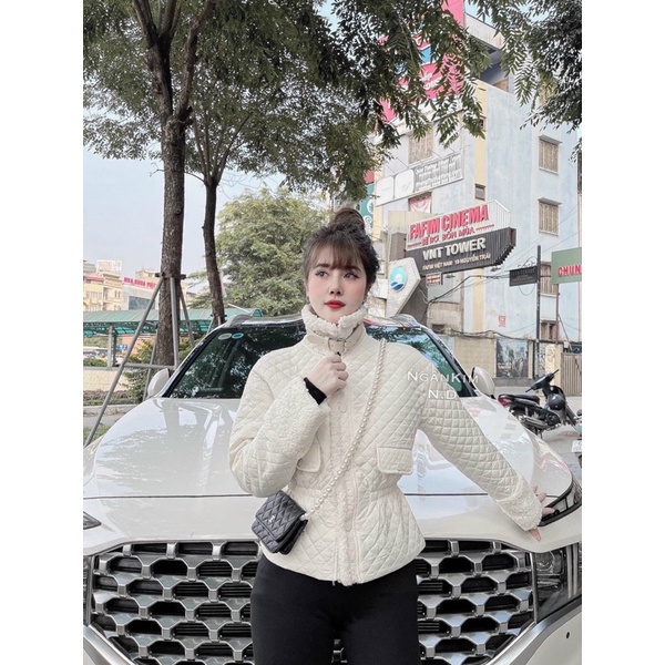 (sẵn) áo khoác phao trám trắng kem túi ngực hàng qccc (video ảnh thật)