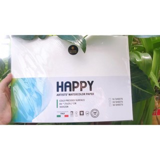 Giấy Vẽ Màu Nước HAPPY 300GSM - Tệp 10 Tờ A6/A5/A4