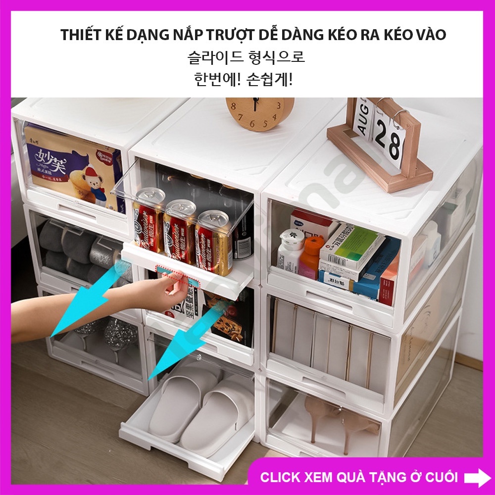 Hộp đựng giày trong suốt nắp nhựa cứng, có ray trượt tiện dụng dễ dàng thay lắp