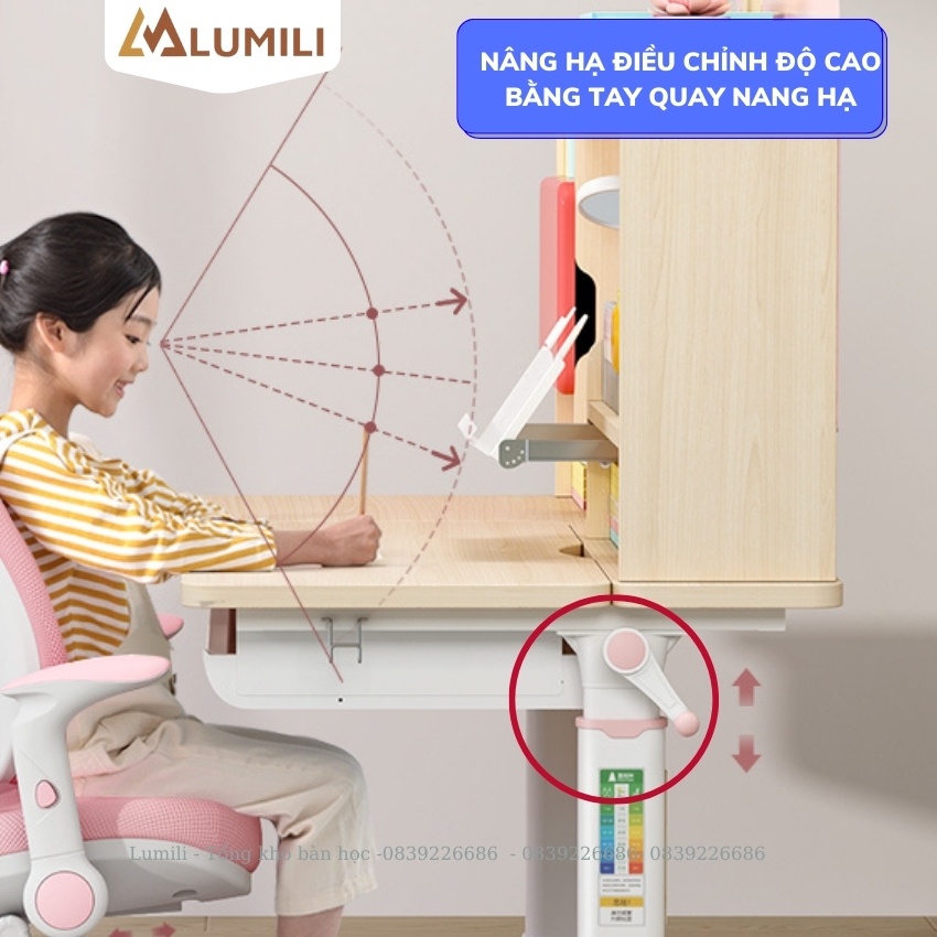 bàn học chống gù chống cận lumili abc mặt gỗ tự nhiên kích thước 60x95cm