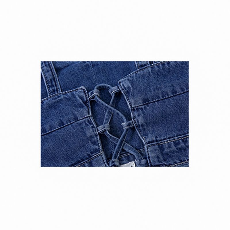 Áo Denim Hai Dây Cột Dây Sau Lưng Dáng Ôm Thời Trang Mùa Hè Quyến Rũ Cho Nữ