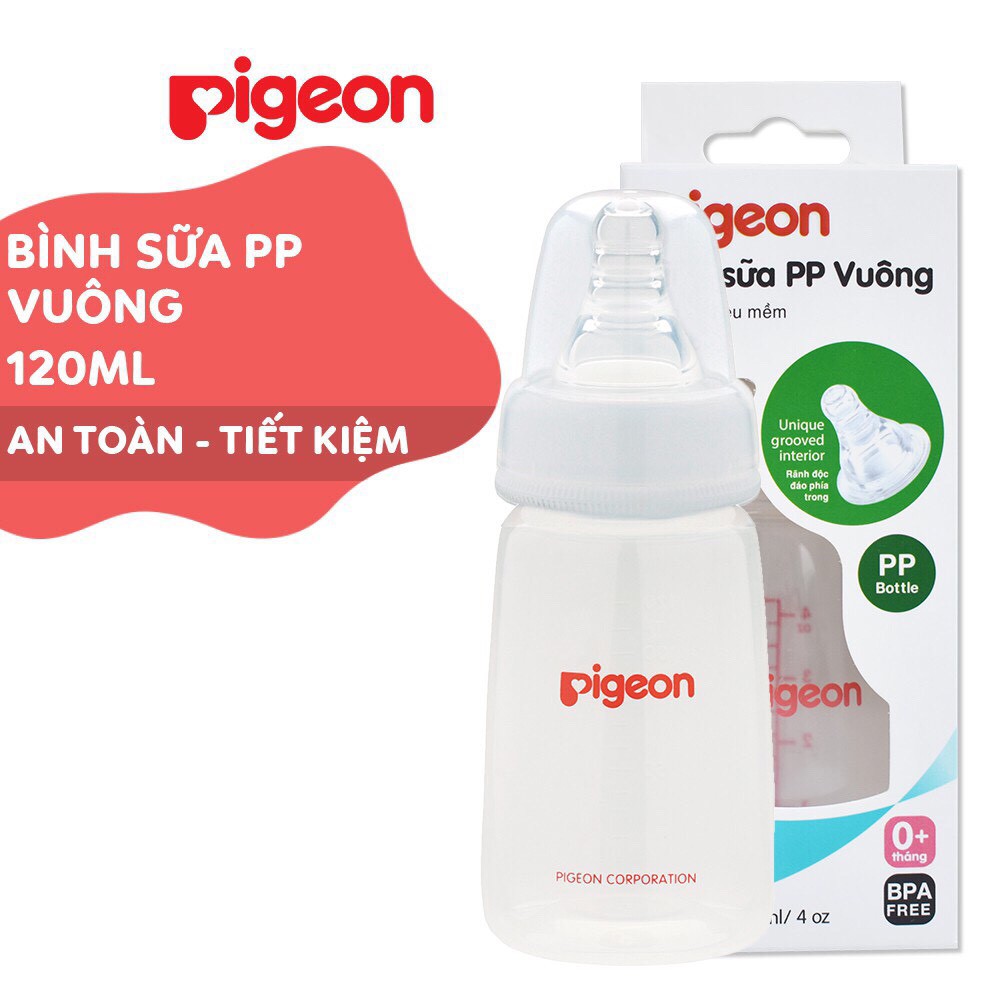 Bình Sữa Pigeon PP Vuông Cổ Hẹp 120ml/240ml Nhựa PP