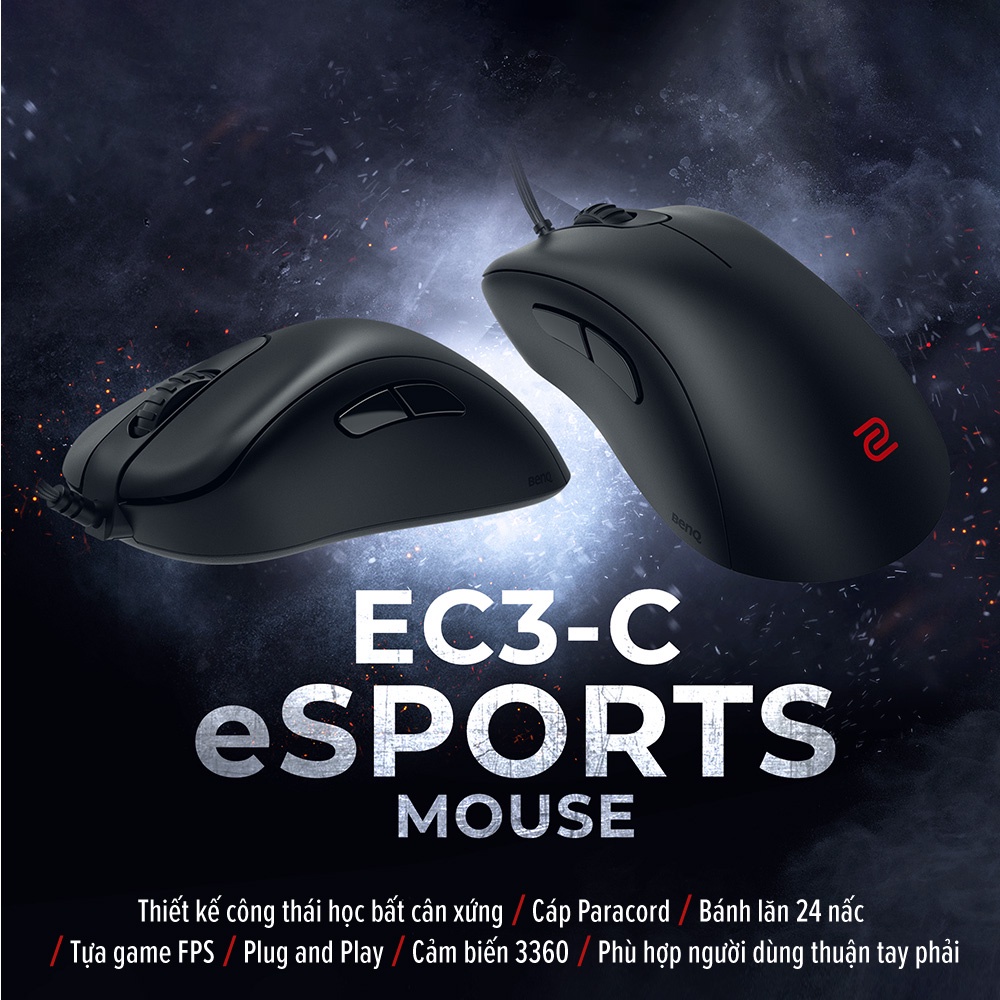 [MỚI] Chuột gaming Esports BenQ ZOWIE EC3-C (S) cảm biến 3360 với thiết kế công thái học và bánh lăn 24 nấc