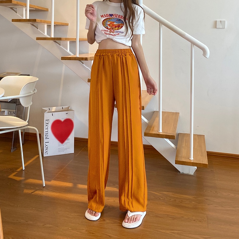 SUXI Quần Dài Nữ Ống Rộng Màu Sắc Vintage