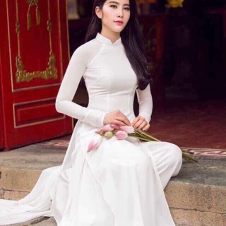Bộ áo dài trắng chiffon 4 tà