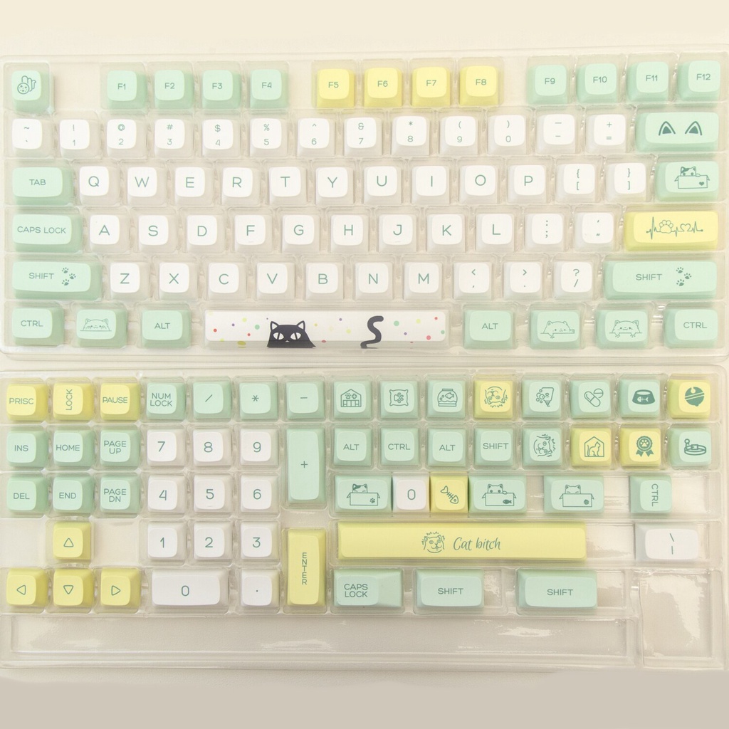 Bộ Keycap XDA PBT 131 Phím Mèo Đen Dễ Thương, in Dye-Sub Font chữ to