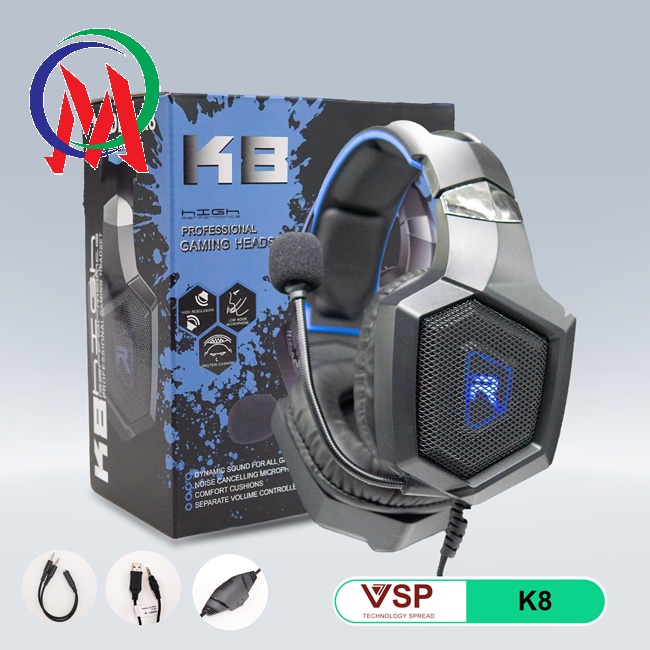 Tai Nghe Gaming Chụp Tai Headphone Có Dây K8 Headphone Máy Vi Tính Laptop Có Mic