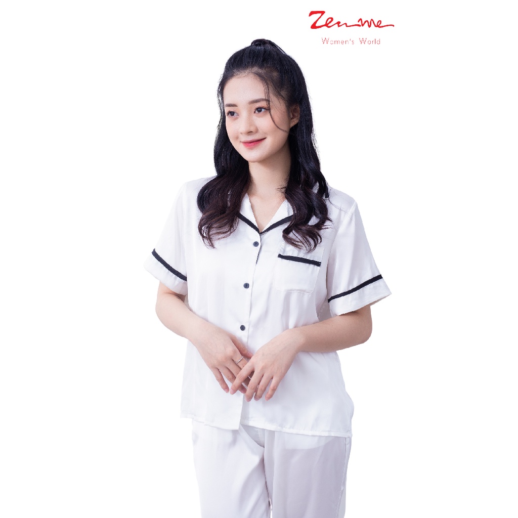Đồ bộ nữ mặc nhà Zen Me bộ đồ ngủ pijama lụa tay cộc quần dài chất lụa latin cao cấp phối viền trẻ trung PJP1021