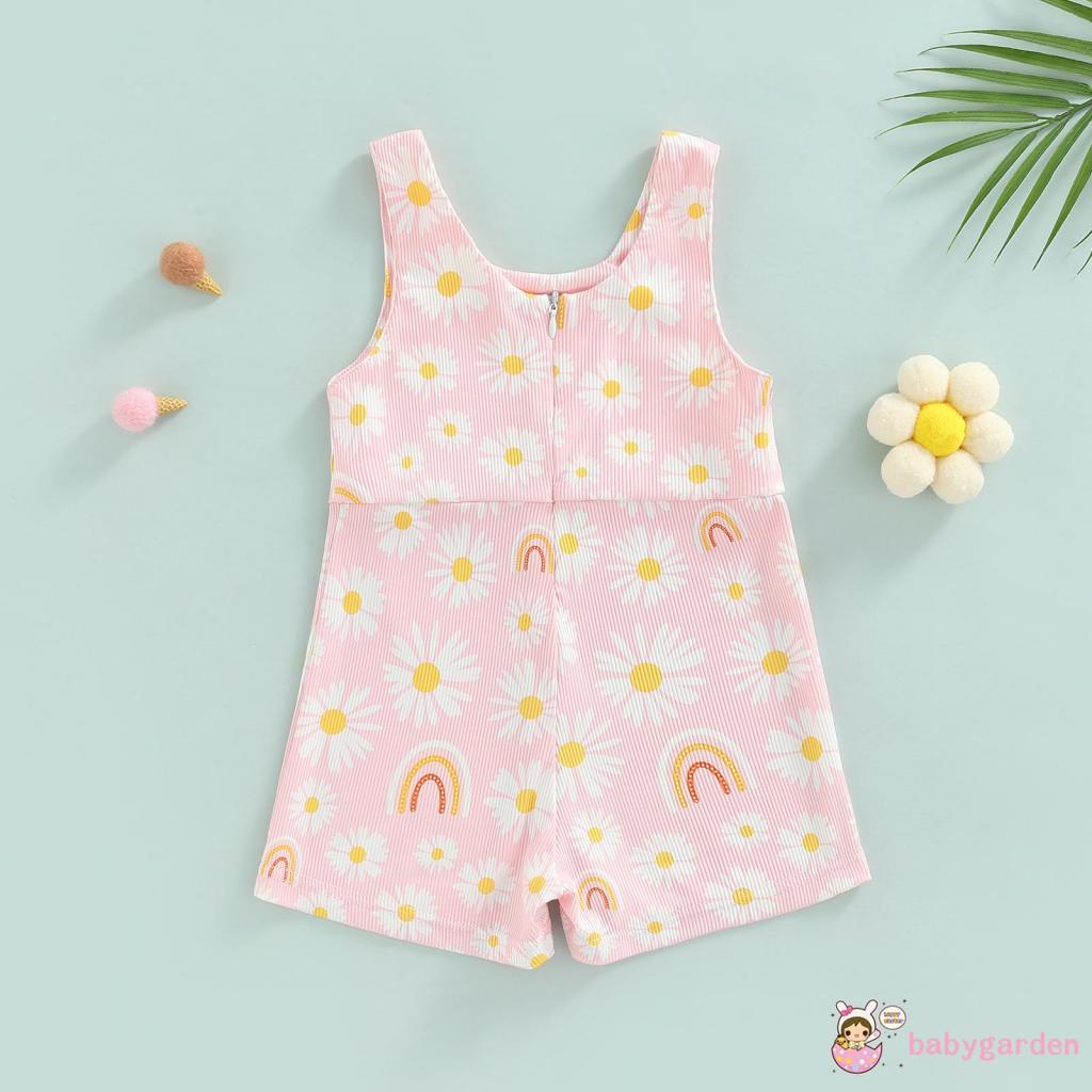 BABYGARDEN-6Months-3years Baby Girl Sleeveless Romper with Flower Rainbow Pattern, Casual Style Loose Version Summer