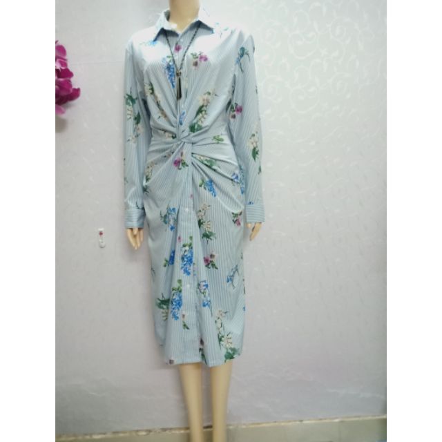 Đầm kate sọc xoắn eo