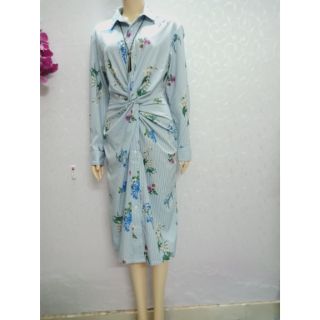 Đầm kate sọc xoắn eo