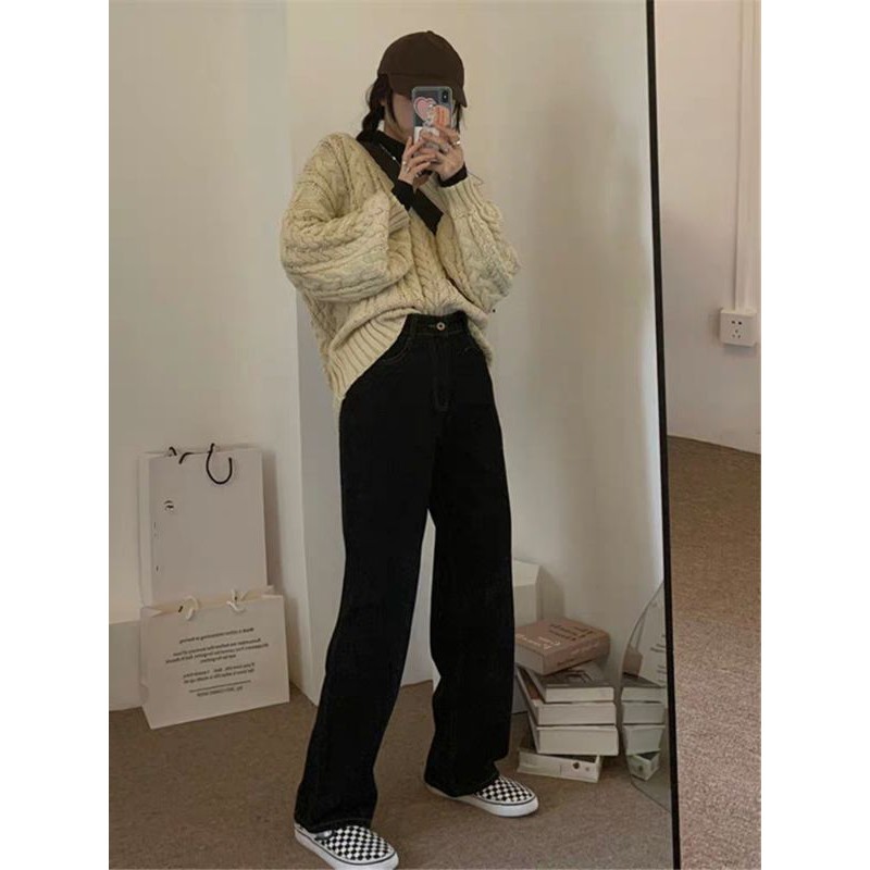ORDER_Quần jeans trơn suông đứng hai màu đơn giản dễ phối đồ
