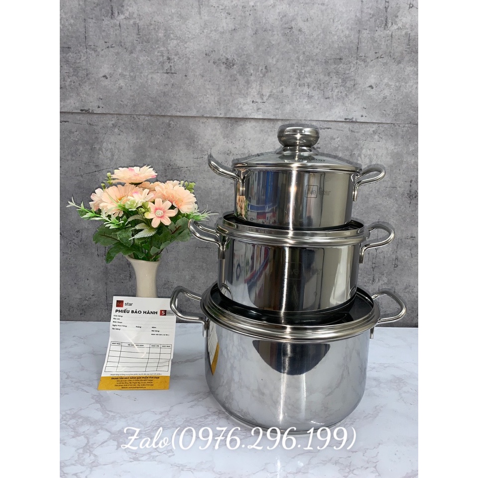 (Mã CHUT002 giảm 8%) Bộ 3 nồi inox 3 đáy nắp kính Fivestar FSB3IN004 - Hàng Chính Hãng