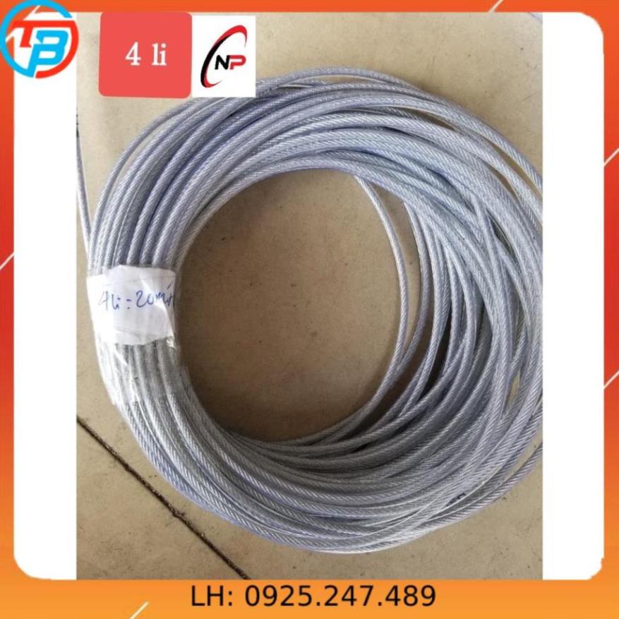 10 Mét Cáp Bọc nhựa 4mm tặng kèm 1 tăng đơ,2 ốc siết cáp.Làm dây phơi quần áo chống hoen rỉ..kimkhinhatphat