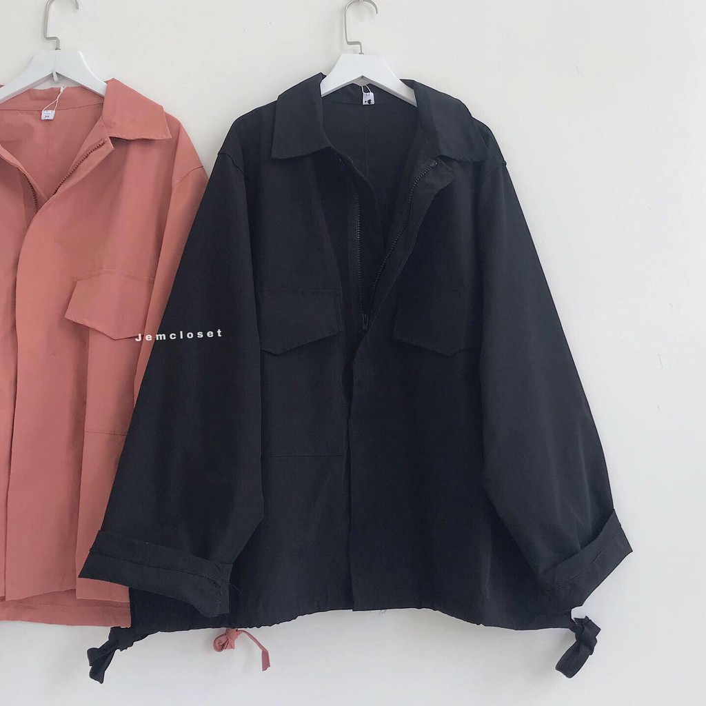 Áo Khoác Jacket Nữ JEM CLOSET Có Túi Hộp Áo Khoác Ngoài Hai Màu Hồng Đen Nổi Bật From Rộng Thoải mái Sample 1282