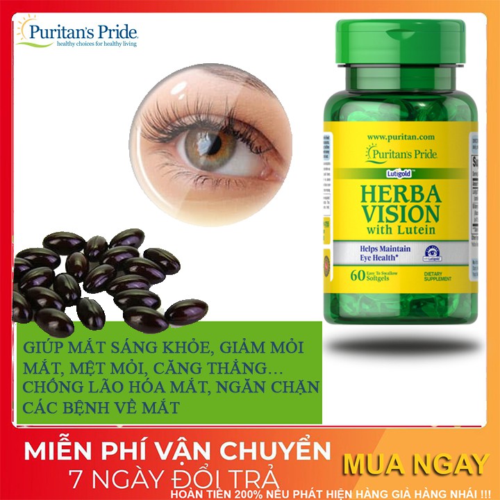Bổ mắt ,giảm nhức mỏi mắt herba vision with lutein puritan pride 60 viên