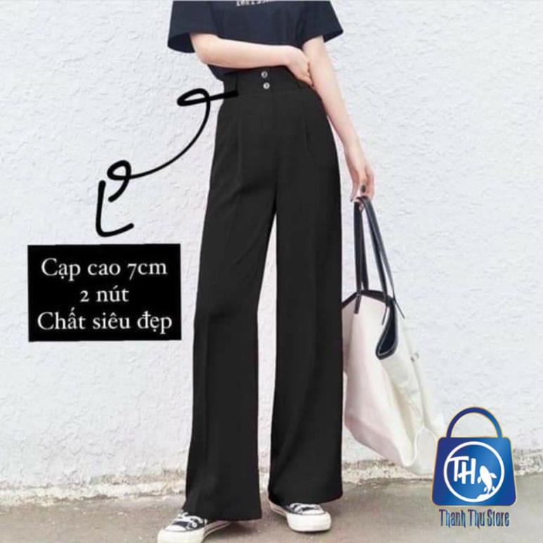 Quần nữ culottes ống rộng cạp cao 7 phân 2 khuy chất tuyết mưa, ống suông lưng cao LC89