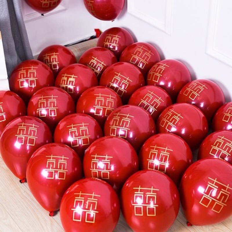 Bóng đỏ lựu chữ hỷ 2 lớp trang trí tiệc cưới, phòng cưới