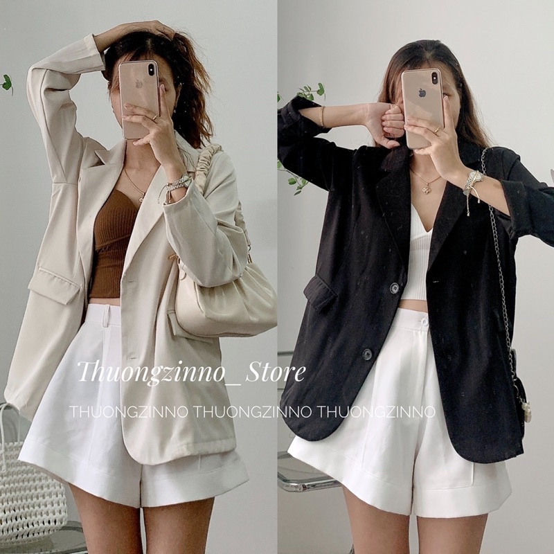 Blazer Yongche độn vai một lớp dày dặn Blazer chất trượt thái mịn mướt