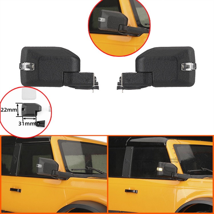 Gương Chiếu Hậu Có Đèn Cho Xe Hơi Điều Khiển Từ Xa 1: 10 TRX4 bronco G500 Land Rover Defender Wrangler