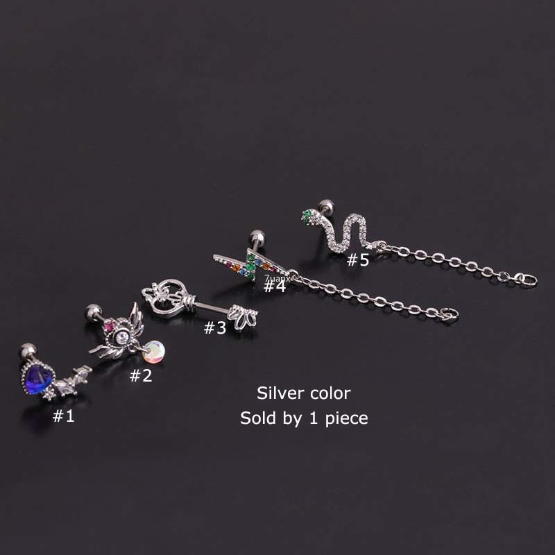 1 Khuyên Tai Hình Rắn/ Trái Tim Đính Đá Zircon Nhiều Màu 20gauge