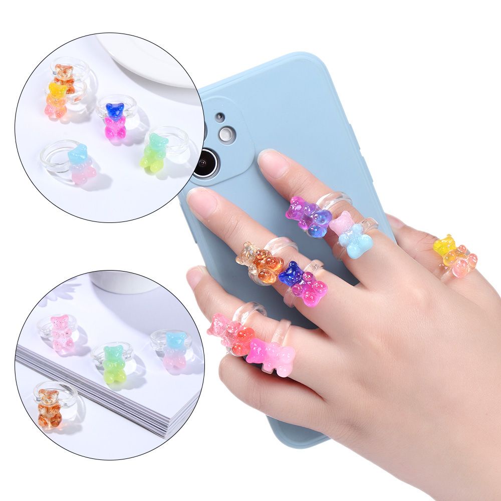 Nhẫn acrylic trong suốt hình gấu nhiều màu sắc thời trang cho nữ