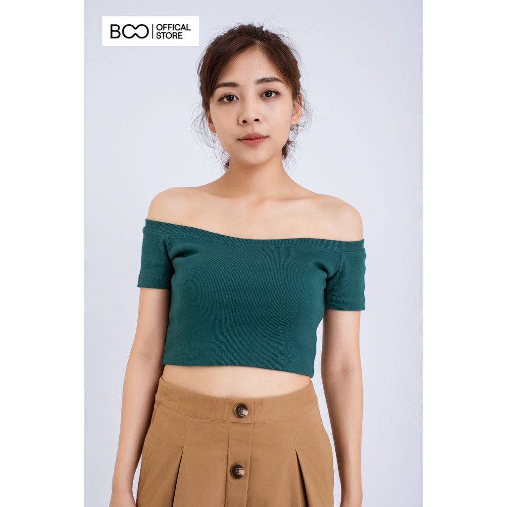 Áo Thun Croptop Nữ BOO Freesize Dáng Ôm Thun Gân Trơn Trễ Vai Năng Động Nhiều Màu
