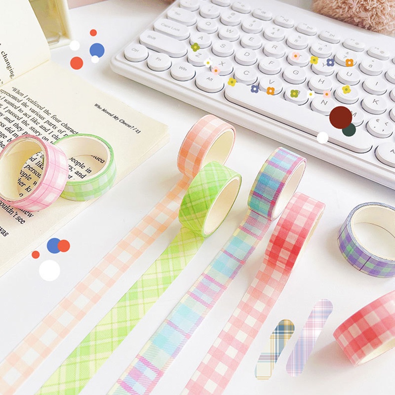 Cuộn Băng Keo Giấy Họa Tiết Sọc Caro Trang Trí Sổ Tay DIY