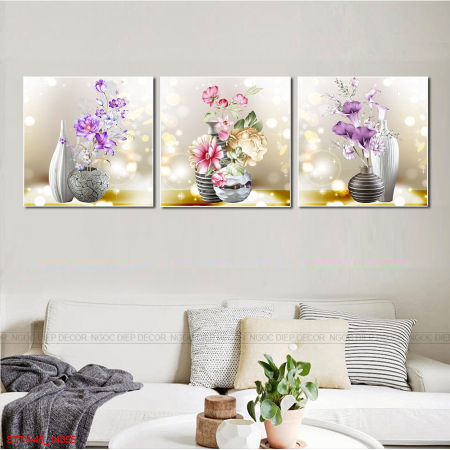 [SALE] bộ 3 tấm tranh treo tường, tranh phòng khách, tranh phong thủy tuyệt đẹp loại 1 giá rẻ 30x30x3 [HOT]