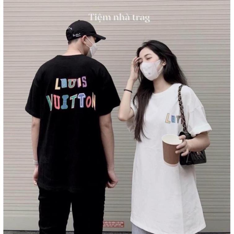 Áo thun chữ Louis.Vuitton nhiều màu tay lỡ cổ tròn - Áo phông unisex form rộng Vải Cotton