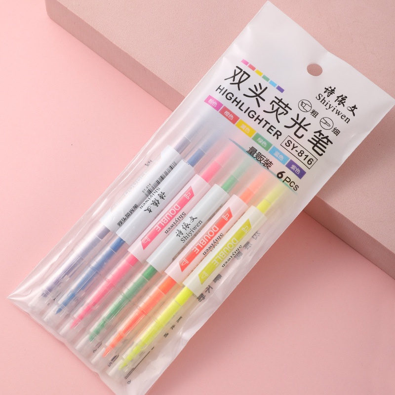 Bộ 12-màu highlighter hai đầu Hàn Quốc dễ thương sáng tạo văn phòng mô phỏng màu ống kim bảo vệ mắt