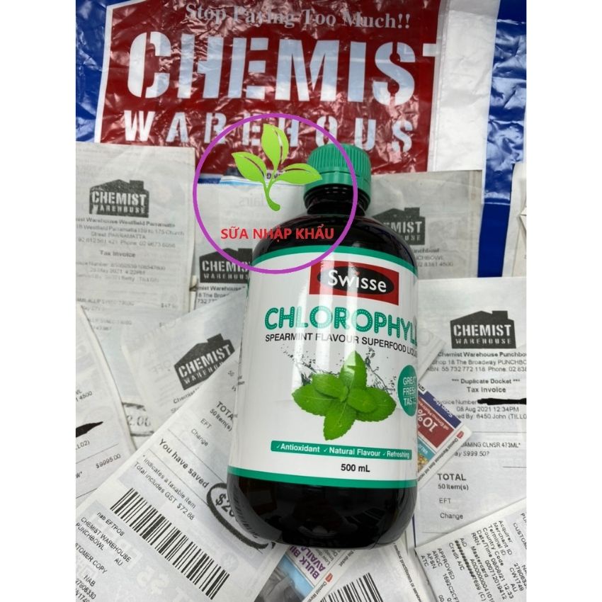 Nước diệp lục Swisse Chlorophyll Úc thanh lọc cơ thể vị dâu và bạc hà 500ml