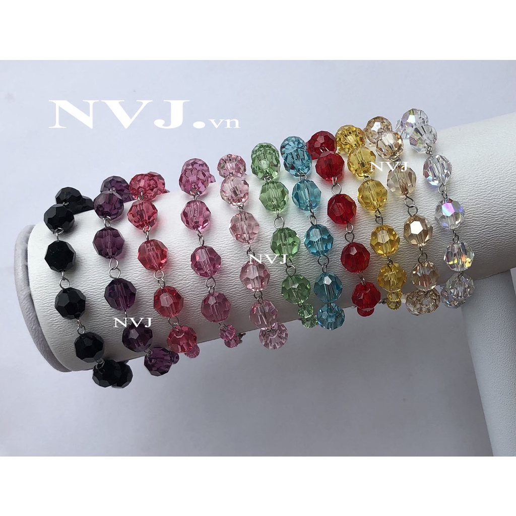 Chuỗi vòng tay 10 hạt tròn pha lê Swarovski size 8ly, nhiều màu tùy chọn, khóa bạc 925